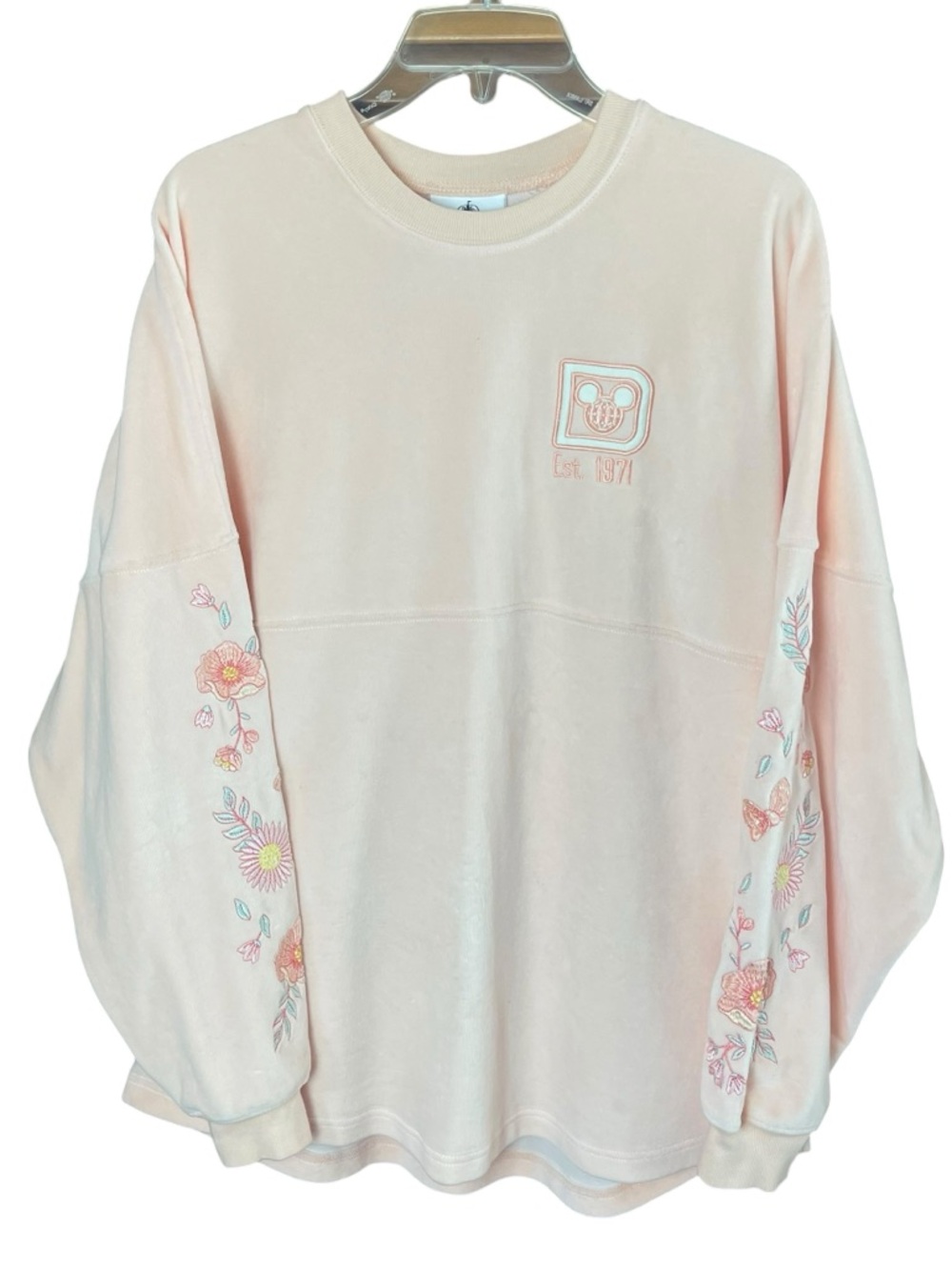 Disney Women's Long Sleeve Floral Embroidered Tee - Light Pink